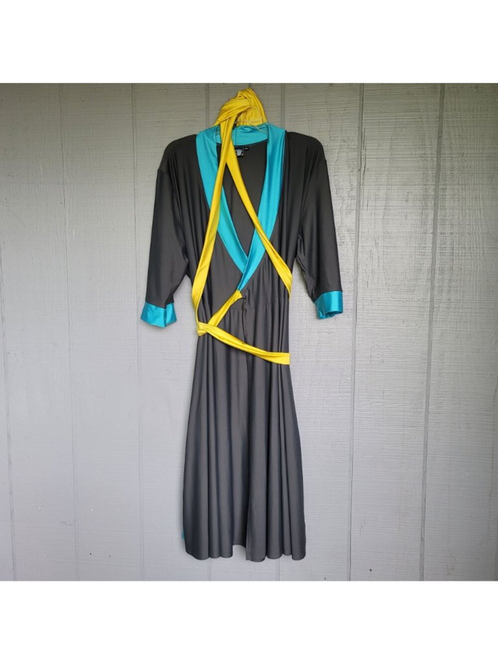 Elhoffer XXL Black Blue Yellow Colorblock Magical Wrap Midi Dress Geek Cosplay